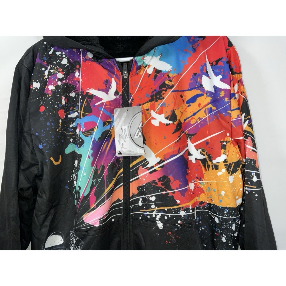 NWT Speed Your Run Black Satin Feel Jacket Astronaut Spray Paint Black Men's M - Picture 3 of 7